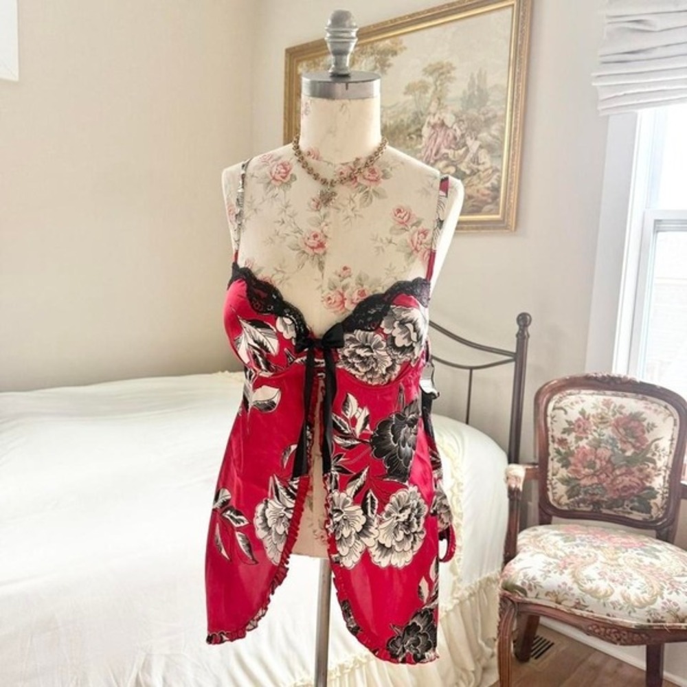 Y2K Apartment 9 size xl red floral lingerie set - Picture 2 of 5